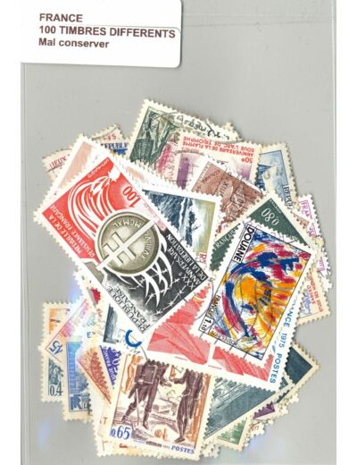FRANCE 100 TIMBRES DIFFERENTS MAL CONSERVER DIFFERENTS NEUF ET OBLITERES *21