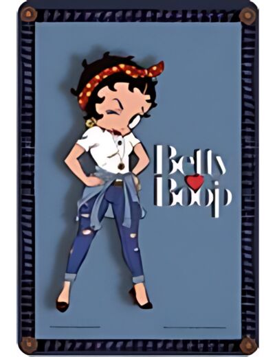 Plaque métal - Betty Boop Romantic Rebel en jean - 20 x 30 - Déco US.