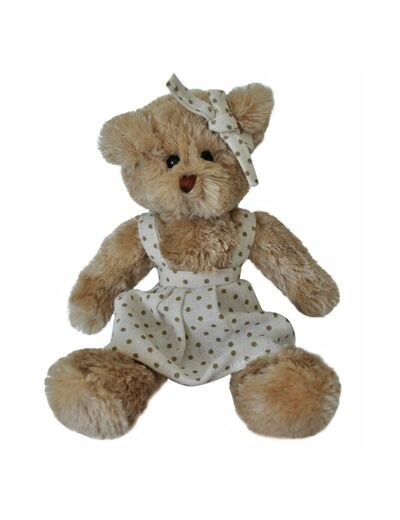 Peluche ours fille robe blanche 15x06x20 cm
