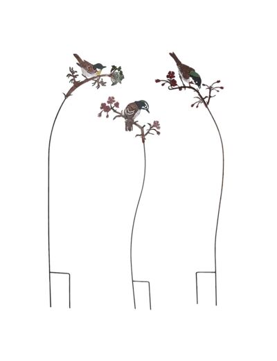 Ensemble 3 tuteurs oiseaux sur branches 93cm