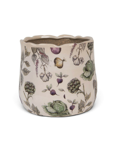 Pot de fleurs légumes beige céramique 18x18x16cm
