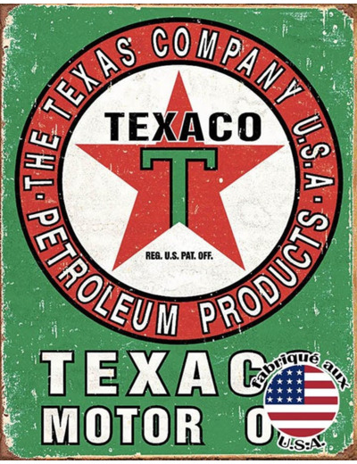 Plaque métal - Texaco motor Oil - 31 x 40 cm .