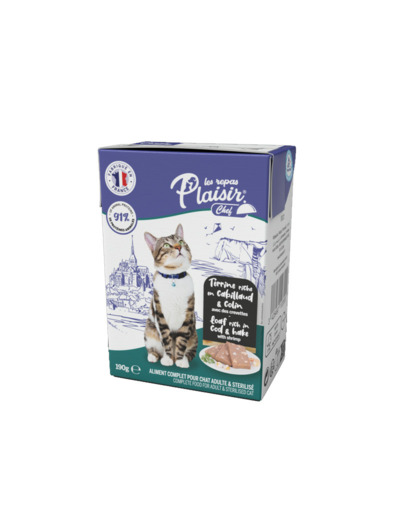Repas plaisir Chat, Terrine riche en CABILLAUD & COLIN avec des crevettes - 190g