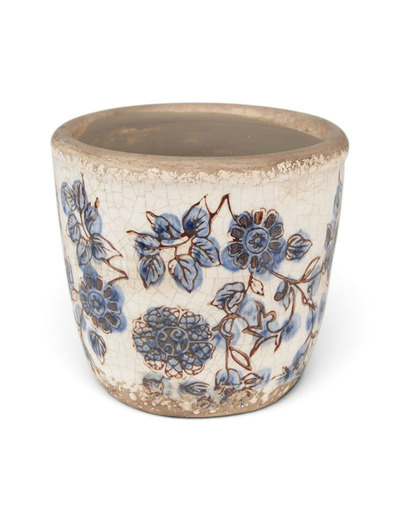 Pot de fleurs intérieur céramique beige bleu 12x12x13cm