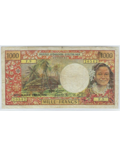 TAHITI PAPEETE 1000 FRANCS ND 1985 SERIE F.9 SIGNATURE 5 TB+