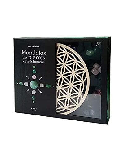 Coffret Mandalas de pierres et méditations - Avec 1 support en bois, 13 pierres et 1 livre