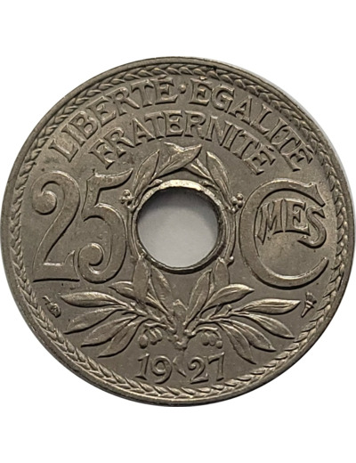 FRANCE 25 CENTIMES LINDAUER 1927 SUP+ (G380)