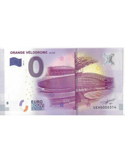 13 MARSEILLE ORANGE VELODROME 80 ANS BILLET SOUVENIR 0 EURO 2017-3 NEUF