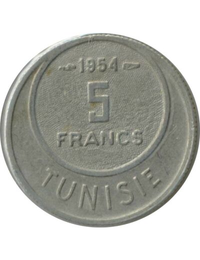 TUNISIE 5 FRANCS 1954 TTB