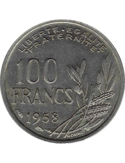 FRANCE 100 FRANCS COCHET 1958 TTB+