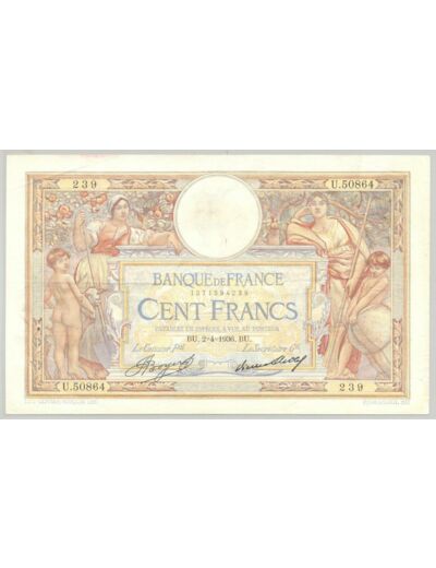 FRANCE 100 FRANCS MERSON SANS LOM SERIE U.50854 2-4-1936 TTB+