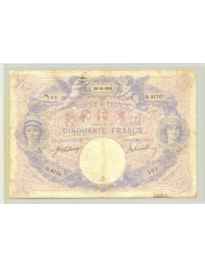FRANCE 50 FRANCS BLEU ET ROSE 24-11-1911 SERIE Q.4170 TB