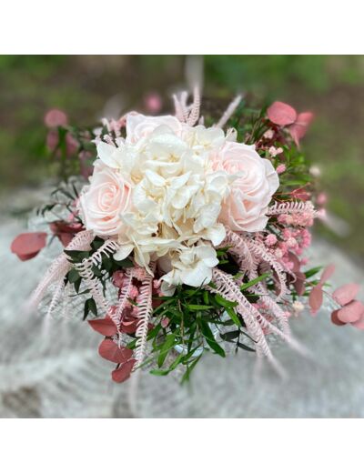Bouquet de mariée, fleurs stabilisées, Praline