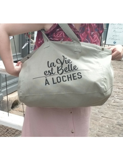 Sac Cabas "La Vie est Belle à Loches" - Argile verte
