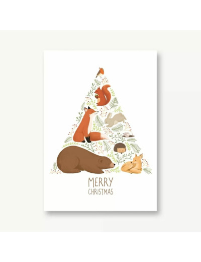 Carte Noël Merry Christmas Sapin Animaux - Vierundfünfzig Illustration