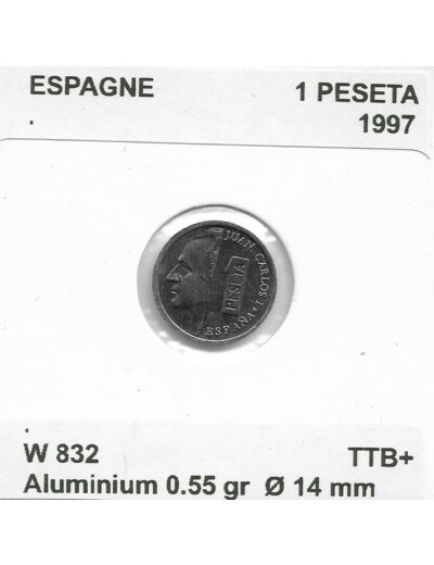 ESPAGNE 1 PESETA 1997 TTB+