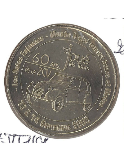 37 JOUE LES TOURS 60 ANS DE LA 2 CV 2008 JETON MEDAILLE TOURISTIQUE