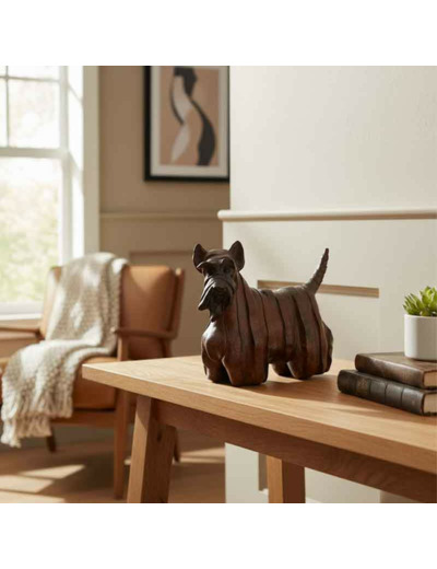 Statuette chien terrier écossais résine marron 39x17x30cm