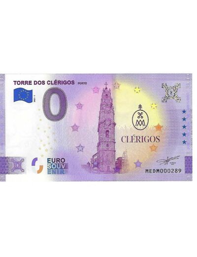 PORTUGAL 2021-1 TORRE DOS CLERIGOS PORTO BILLET SOUVENIR 0 EURO