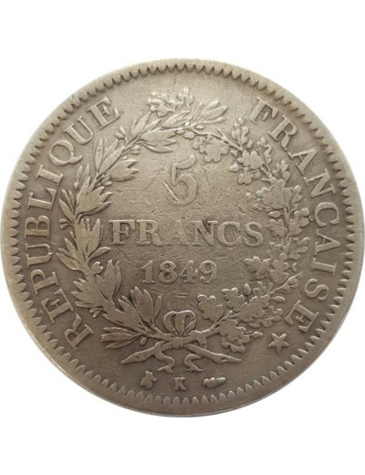 FRANCE 5 FRANCS HERCULE 1849 K (Bordeaux) TB+