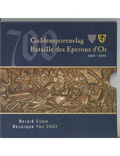 BELGIQUE 2002 BATAILLE DES EPERONS OR SERIE 8 MONNAIES et 1 MEDAILLE  BU