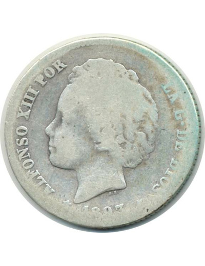 ESPAGNE 1 PESETA 1893 PGL ALFONSO XIII B+ (W702)