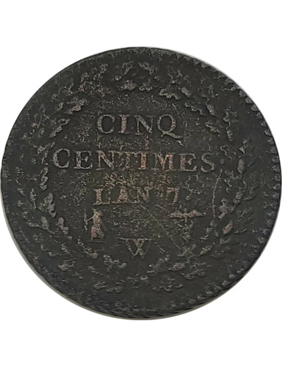 FRANCE 5 CENTIMES DUPRE AN 7 W (Lille) TB+ (G126)