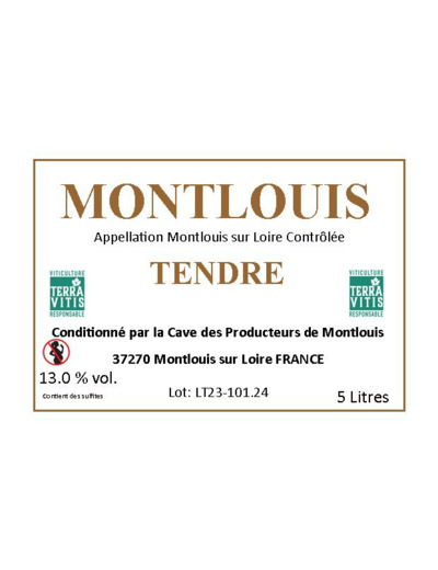 AOC Montlouis-sur-Loire Tendre – Bag-In-box 5 Litres