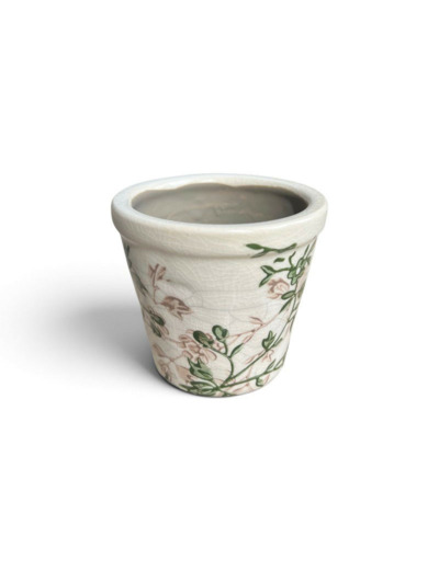 Décoration pot de fleurs beige vert 8x7cm