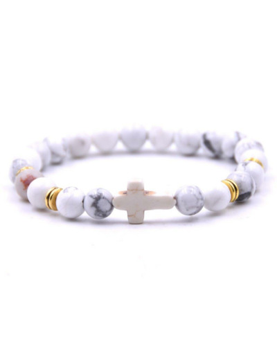 BRACELET élastique 8mm en pierre véritable- Turquoise Blanche