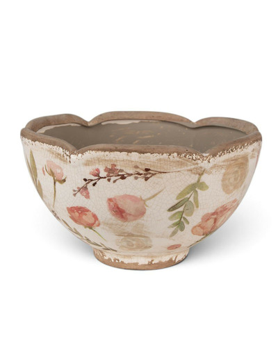 Pot de fleurs ondulé céramique beige rose 12x21x21cm