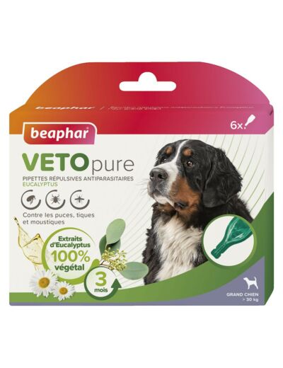 VETOpure, pipettes répulsives antiparasitaires à l'Eucalyptus pour chien (+30kg) - x6