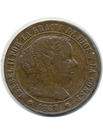 ESPAGNE 1/2 CENTIMO 1867 BARC (8 pointes) ISABEL II TTB (W632.1)