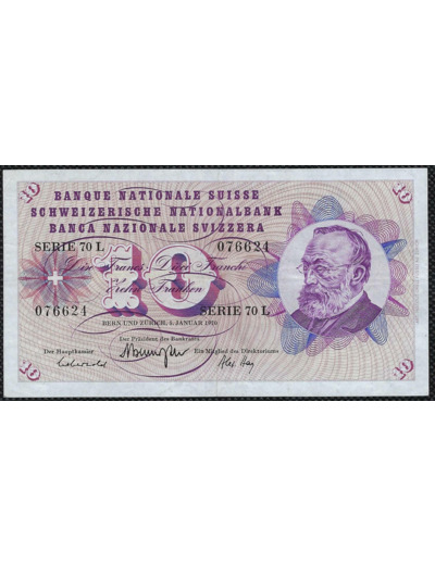 SUISSE 10 FRANCS / FRANKEN 5 JANVIER 1970 Série 70 L TTB+ (W45q)