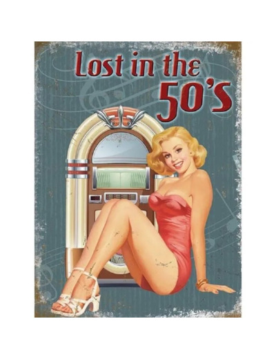 plaque plate pin up robe rouge et jukebox style vurlitzer lost in the 50 s