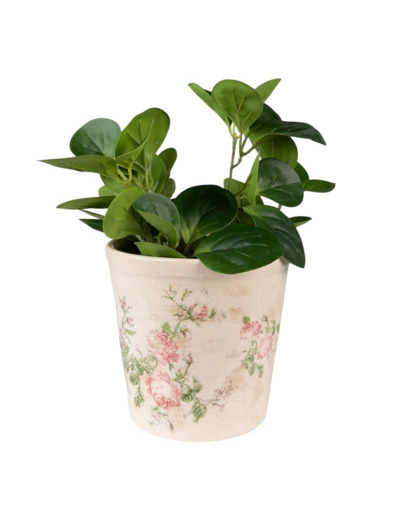 Pot de fleurs rond céramique beige rose 15x15x14cm