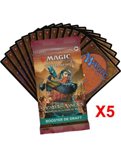 lot 5 Boosters de draft - Magic The Gathering - Le Seigneur des Anneaux : chroniques de la Terre du Milieu