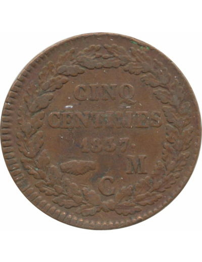 MONACO 5 CENTIMES 1837 MC TTB