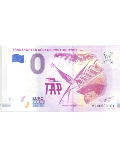 PORTUGAL 2019 -1 TRANSPORTES AEREOS PORTUGUESES 0 EURO BILLET SOUVENIR