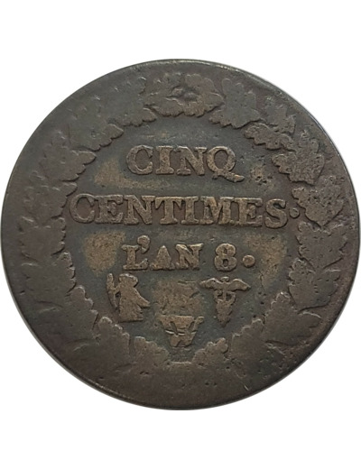 FRANCE 5 CENTIMES DUPRE AN 8 W (Lille) TB- (G126a)
