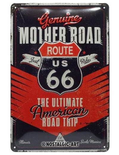 Plaque métal - Route 66 Mother Road The Ultimate American Road Trip - 20 x 30 cm.