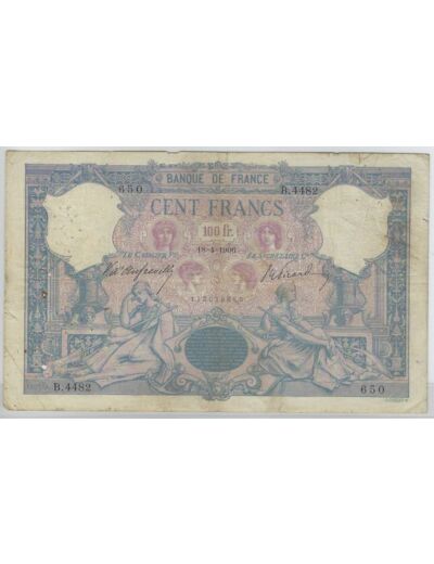 FRANCE 100 FRANCS BLEU ET ROSE 18-4-1906 B.4482 TB