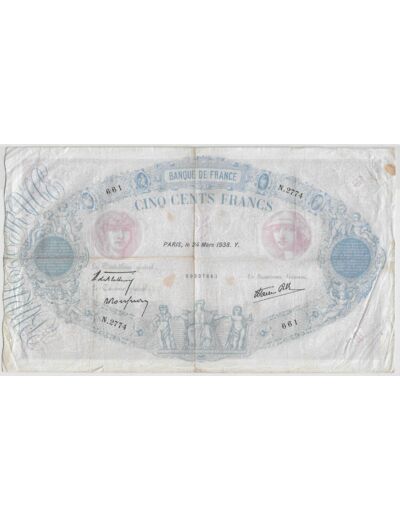 FRANCE 500 FRANCS BLEU ET ROSE N.2774 24 mars 1938 TB