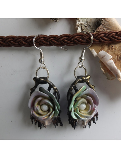 Boucles d'oreilles "Rose pleureuse" pierre naturelle Amazonite