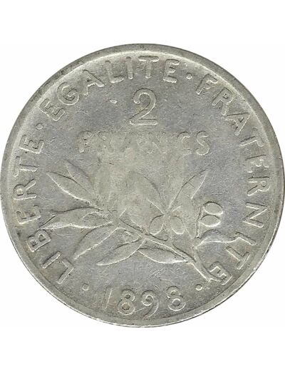 FRANCE 2 FRANCS SEMEUSE ARGENT 1898 TB