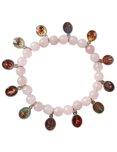 Bracelet élastique 12 Saints en Pierre coloris Quartz Rose
