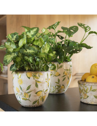 Pot de fleurs Citron jaune céramique 12x11x11cm