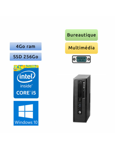 HP ProDesk 400 G1 SFF - Windows 10 - i5 4Go 256Go SSD - Port Serie - Ordinateur Tour Bureautique PC