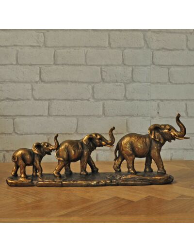 Déco famille 3 éléphants dorés 41x10x17cm