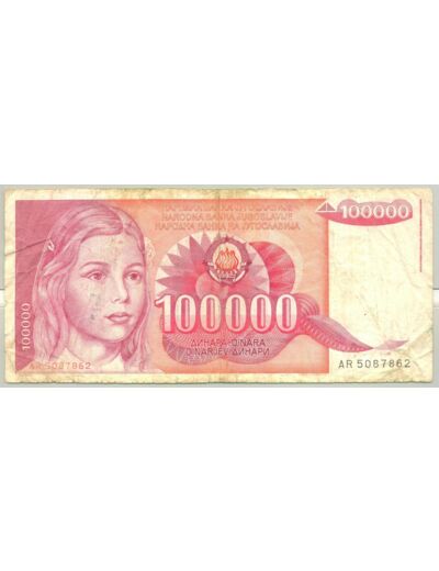 YOUGOSLAVIE 100000 DINARA 01-05-1989 SERIE AR TB+